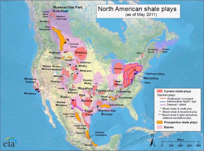 Map showing current and prospective shale gas drilling operations in North America. http://euanmearns.com/what-is-the-real-cost-of-shale-gas/